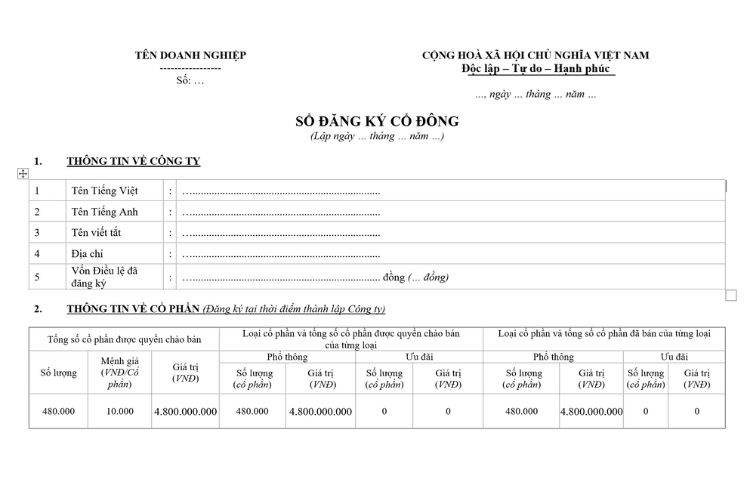 Mẫu sổ đăng ký cổ đông theo Luật Doanh nghiệp 2020 2 Mẫu sổ đăng ký cổ đông theo Luật Doanh nghiệp 2020