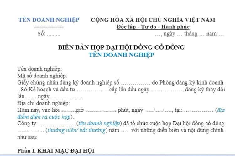 Biên bản họp đại hội đồng cổ đông công ty cổ phần 2 Biên bản họp đại hội đồng cổ đông công ty cổ phần
