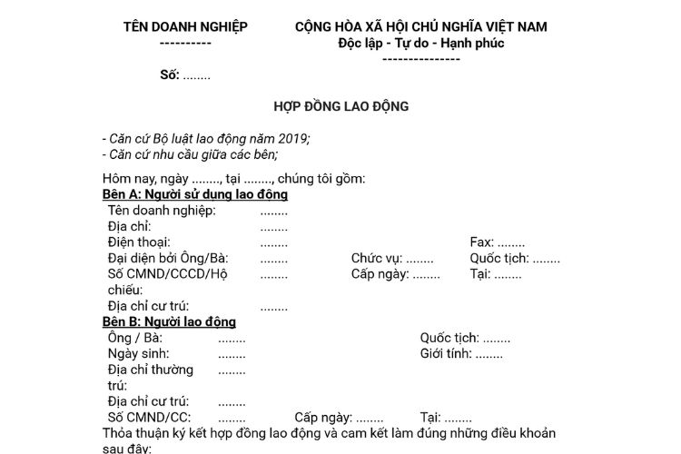 Mẫu Hợp đồng lao động không xác định thời hạn 2 Mẫu Hợp đồng lao động không xác định thời hạn