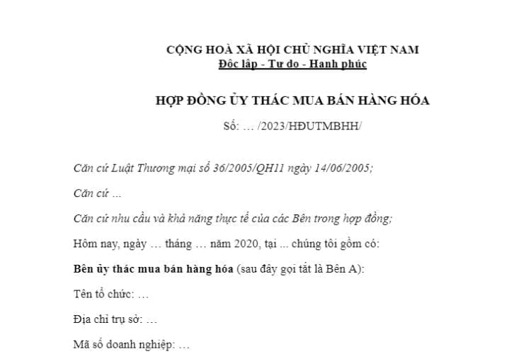 Hợp đồng ủy thác mua bán hàng hóa