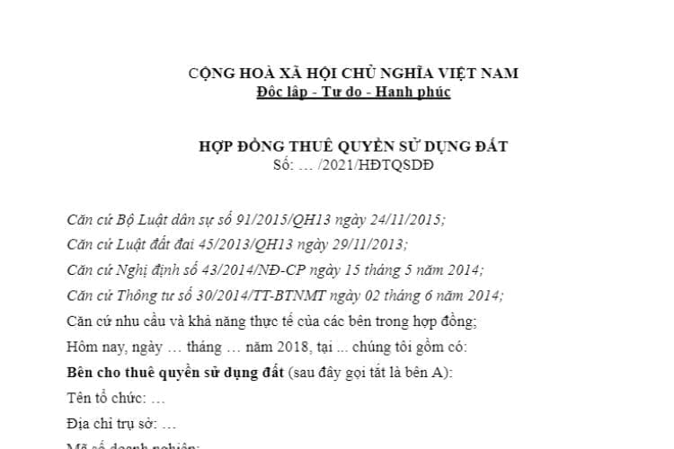 Mẫu Hợp đồng thuê quyền sử dụng đất 2 Mẫu Hợp đồng thuê quyền sử dụng đất
