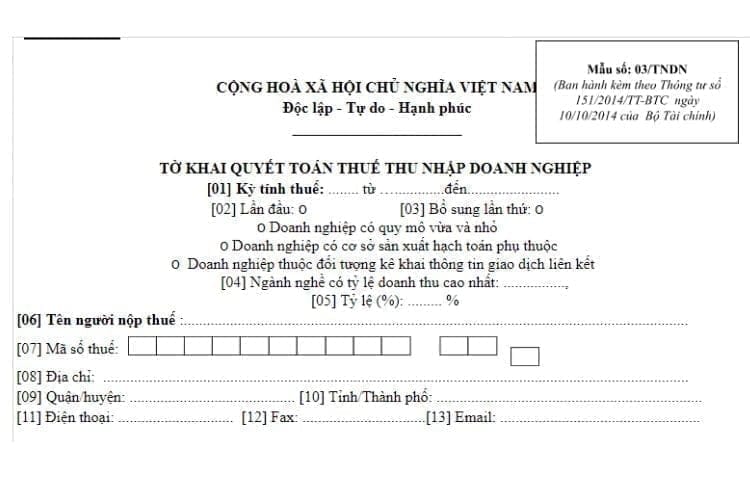 Mẫu số 03/TNDN | Tờ khai quyết toán thuế thu nhập doanh nghiệp 2 Mẫu số 03/TNDN | Tờ khai quyết toán thuế thu nhập doanh nghiệp