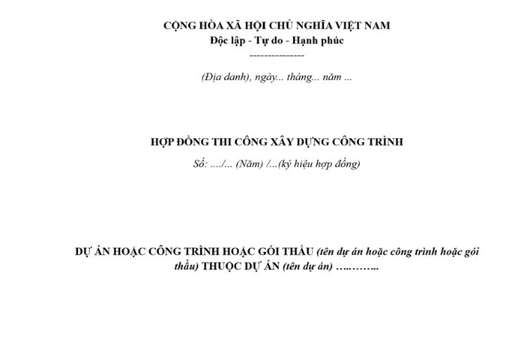 Mẫu Hợp đồng thi công xây dựng công trình