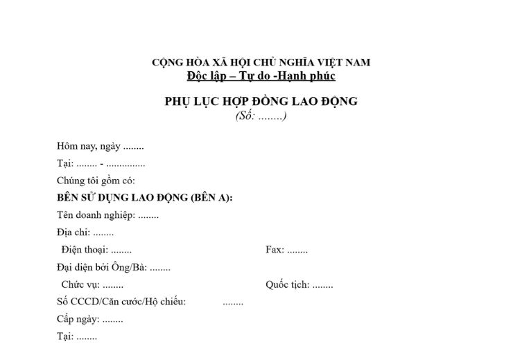 Mẫu Phụ lục Hợp đồng lao động theo Bộ luật Lao động 2019 2 Mẫu Phụ lục Hợp đồng lao động theo Bộ luật Lao động 2019