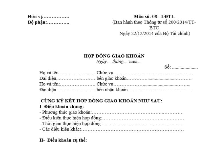 Mẫu 08-LĐTL | Mẫu hợp đồng giao khoán 2 Mẫu 08-LĐTL | Mẫu hợp đồng giao khoán