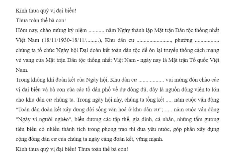 Mẫu Bài phát biểu ngày hội đại đoàn kết toàn dân tộc 2 Mẫu Bài phát biểu ngày hội đại đoàn kết toàn dân tộc