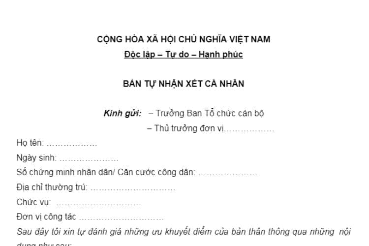 Mẫu bản tự nhận xét ưu khuyết điểm cá nhân 2 Mẫu bản tự nhận xét ưu khuyết điểm cá nhân