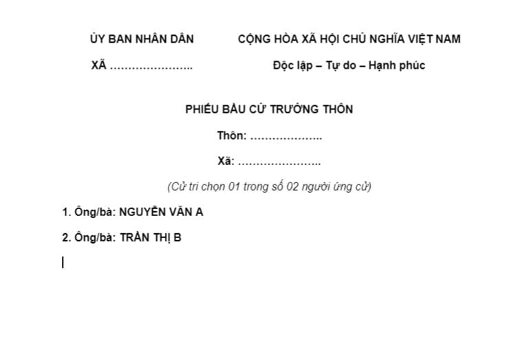 Mẫu Phiếu bầu cử trưởng thôn mới nhất 2 Mẫu Phiếu bầu cử trưởng thôn mới nhất