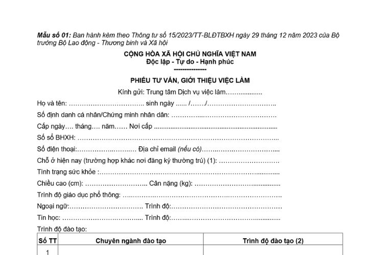 Mẫu Phiếu tư vấn giới thiệu việc làm 2 Mẫu Phiếu tư vấn giới thiệu việc làm