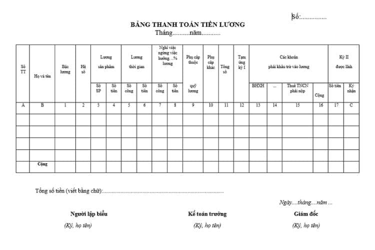 Mẫu số 02-LĐTL | Mẫu bảng thanh toán tiền lương