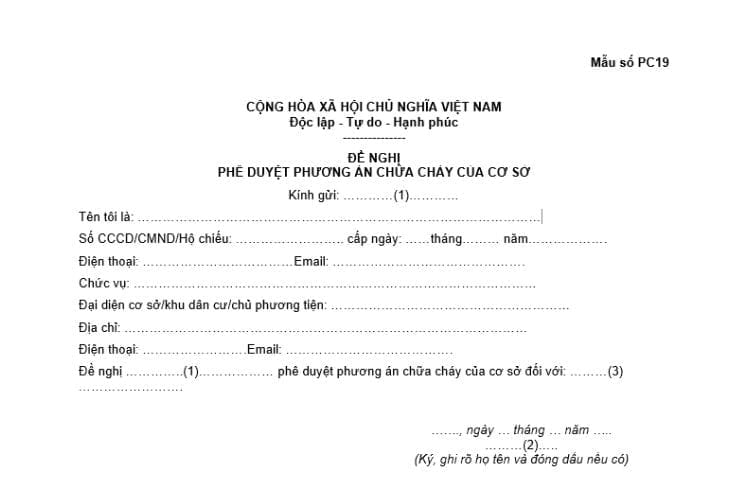 Văn bản đề nghị phê duyệt phương án chữa cháy của cơ sở