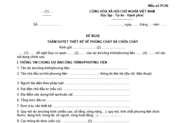 Văn bản đề nghị thẩm duyệt thiết kế về phòng cháy và chữa cháy 2 Văn bản đề nghị thẩm duyệt thiết kế về phòng cháy và chữa cháy