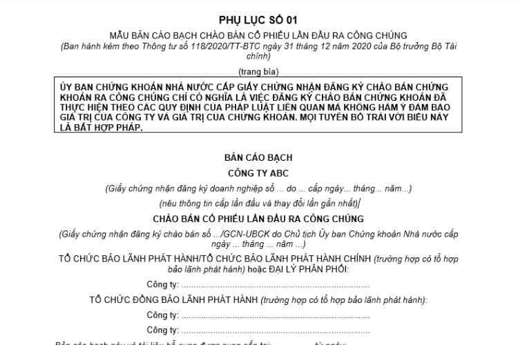 Phụ lục số 01 | Bản cáo bạch chào bán cổ phiếu lần đầu ra công chúng 2 Phụ lục số 01 | Bản cáo bạch chào bán cổ phiếu lần đầu ra công chúng