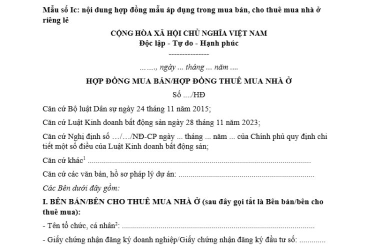 Mẫu Hợp đồng mua bán, cho thuê mua nhà ở riêng lẻ 2 Mẫu Hợp đồng mua bán, cho thuê mua nhà ở riêng lẻ
