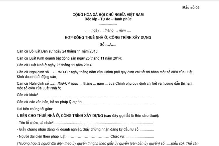 Mẫu hợp đồng thuê nhà ở, công trình xây dựng 2 Mẫu hợp đồng thuê nhà ở, công trình xây dựng