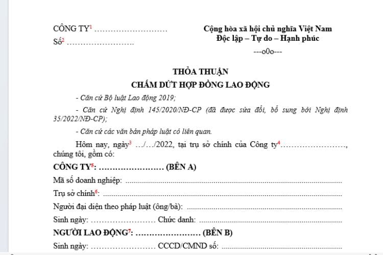 Mẫu Thỏa thuận chấm dứt hợp đồng lao động 2 Mẫu thỏa thuận chấm dứt hợp đồng lao động