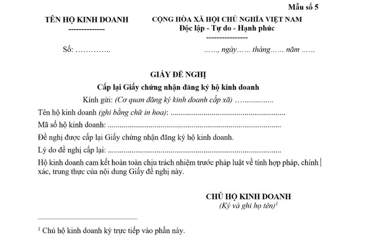 Giấy đề nghị cấp lại Giấy chứng nhận đăng ký hộ kinh doanh 2 Giấy đề nghị cấp lại Giấy chứng nhận đăng ký hộ kinh doanh