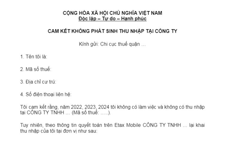 Mẫu cam kết không phát sinh thu nhập tại công ty 2 Mẫu cam kết không phát sinh thu nhập tại công ty