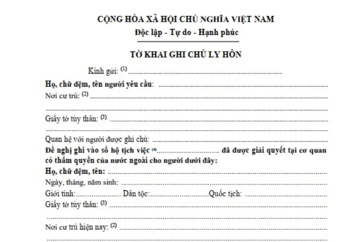 Mẫu Tờ khai ghi chú ly hôn mới nhất 2 Mẫu Tờ khai ghi chú ly hôn mới nhất