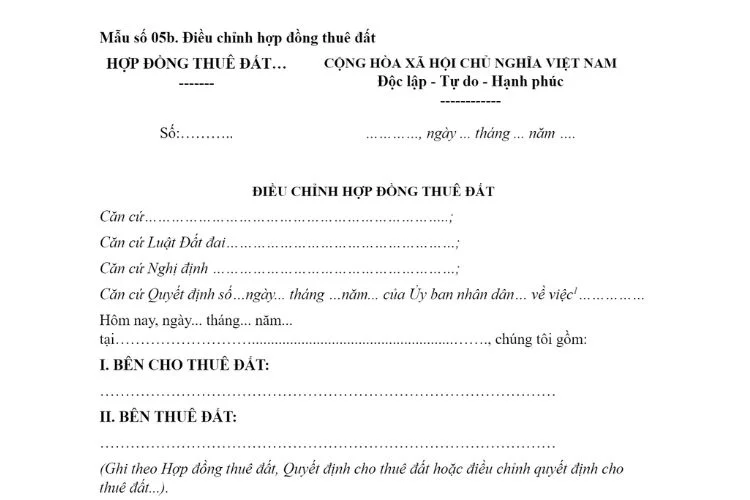 Mẫu Điều chỉnh hợp đồng thuê đất (Mẫu số 05b) mới nhất 2 Mẫu Điều chỉnh hợp đồng thuê đất (Mẫu số 05b) mới nhất