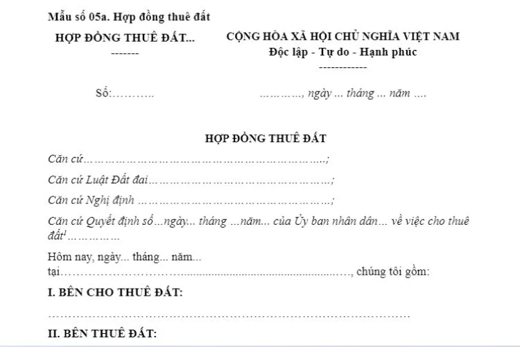 Mẫu Hợp đồng thuê đất (Mẫu số 05a) mới nhất 2 Mẫu Hợp đồng thuê đất (Mẫu số 05a) mới nhất