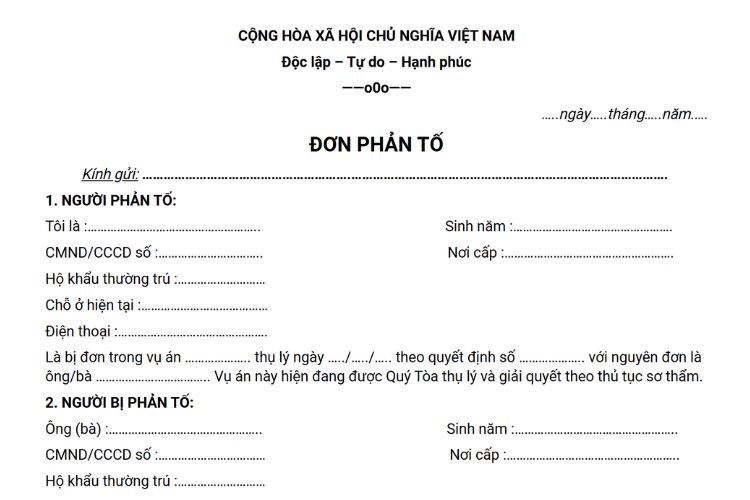 Mẫu đơn yêu cầu phản tố mới nhất theo quy định 2 Mẫu đơn yêu cầu phản tố mới nhất theo quy định