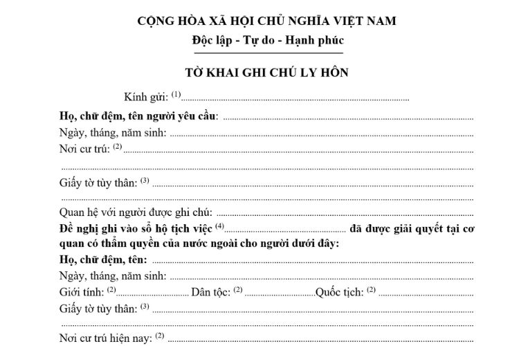 Mẫu Tờ khai ghi chú ly hôn 2 Mẫu Tờ khai ghi chú ly hôn