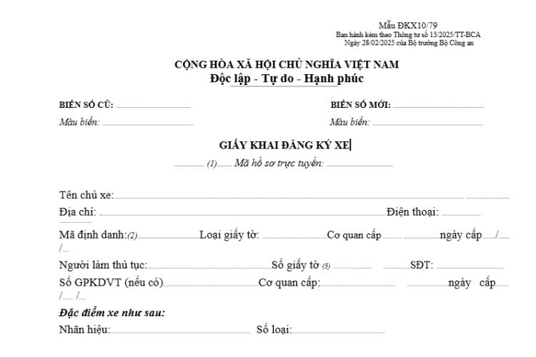 Mẫu Giấy khai đăng ký xe (Mẫu ĐKX10/79) mới nhất 2 Mẫu Giấy khai đăng ký xe (Mẫu ĐKX10/79) mới nhất