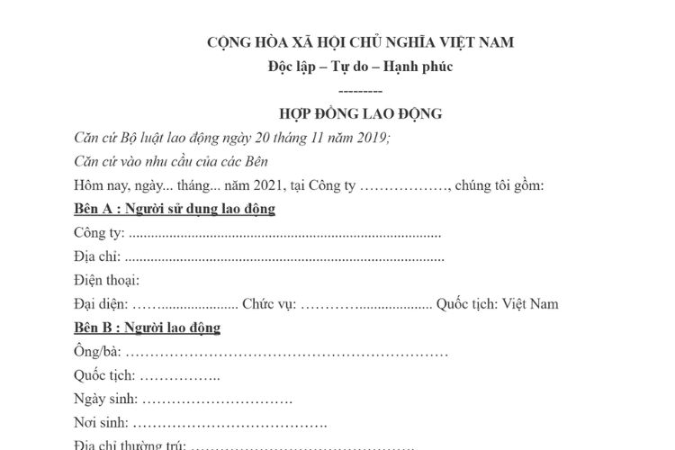 Mẫu Hợp đồng lao động xác định thời hạn 2 Mẫu Hợp đồng lao động xác định thời hạn