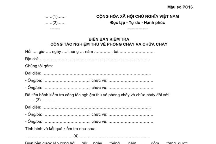 Mẫu Biên bản kiểm tra công tác nghiệm thu về phòng cháy và chữa cháy 2 Mẫu Biên bản kiểm tra công tác nghiệm thu về phòng cháy và chữa cháy