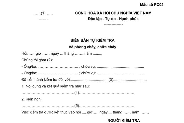 Mẫu Biên bản tự kiểm tra về phòng cháy, chữa cháy
