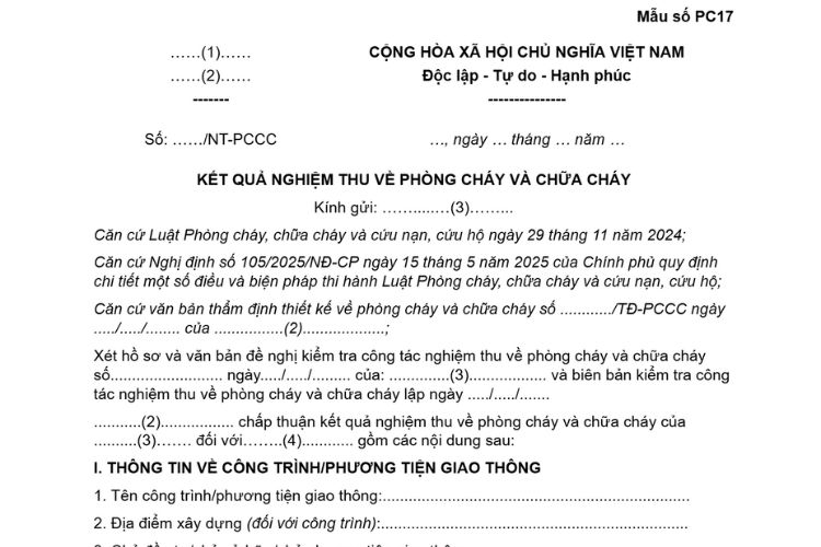 Văn bản chấp thuận kết quả nghiệm thu về phòng cháy và chữa cháy của cơ quan Công an