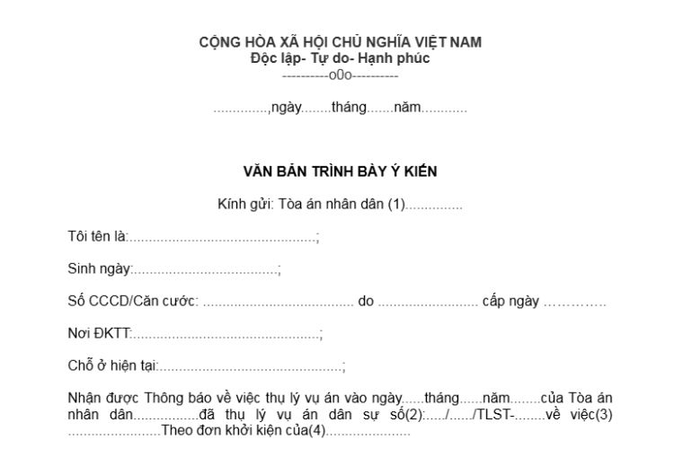 Văn bản trình bày ý kiến của bị đơn gửi đến Tòa án 2 Văn bản trình bày ý kiến của bị đơn gửi đến Tòa án