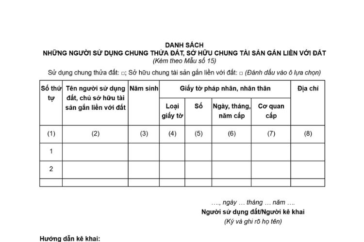Danh sách những người sử dụng chung thửa đất, sở hữu chung tài sản gắn liền với đất 2 Danh sách những người sử dụng chung thửa đất, sở hữu chung tài sản gắn liền với đất