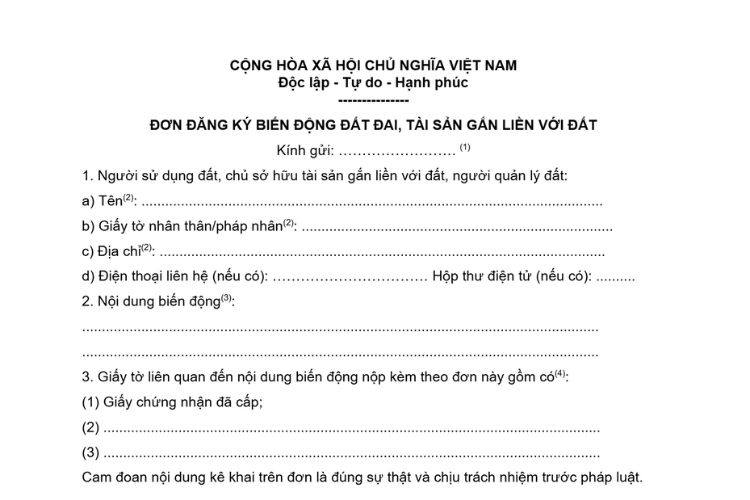 Đơn đăng ký biến động đất đai, tài sản gắn liền với đất 2 Đơn đăng ký biến động đất đai, tài sản gắn liền với đất