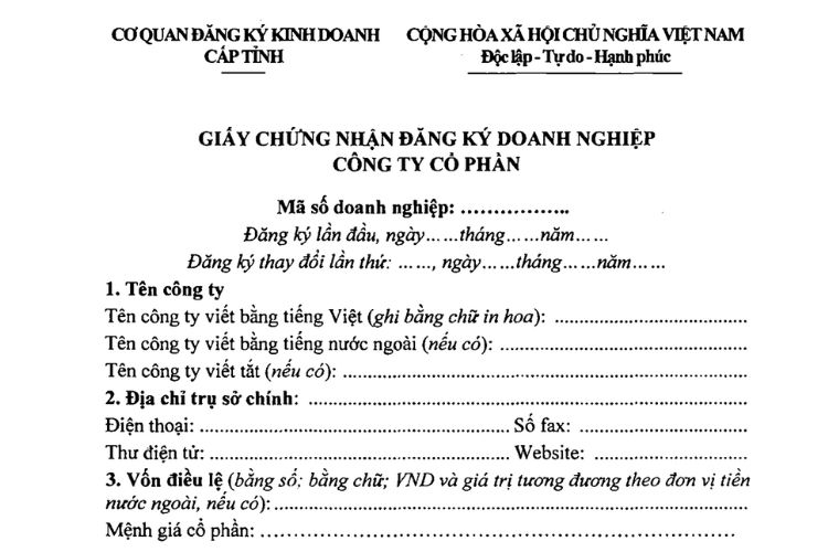 Mẫu Giấy chứng nhận đăng ký doanh nghiệp Công ty cổ phần 2 Mẫu Giấy chứng nhận đăng ký doanh nghiệp Công ty cổ phần