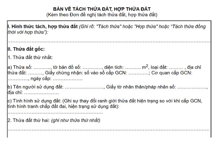 Mẫu Bản vẽ tách thửa đất, hợp thửa đất