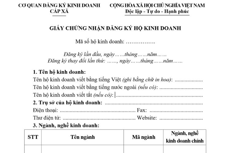 Mẫu Giấy chứng nhận đăng ký hộ kinh doanh 2 Mẫu Giấy chứng nhận đăng ký hộ kinh doanh
