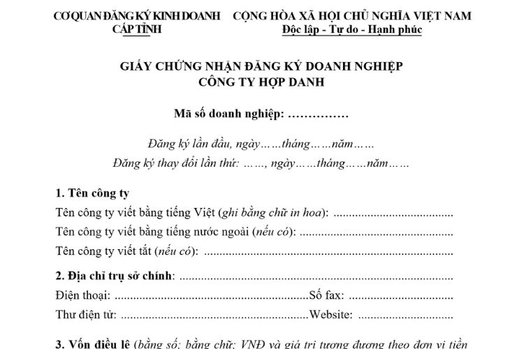 Mẫu Giấy chứng nhận đăng ký doanh nghiệp Công ty hợp danh 2 Mẫu Giấy chứng nhận đăng ký doanh nghiệp Công ty hợp danh