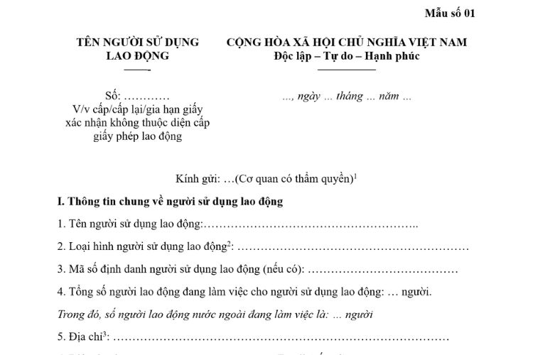 Văn bản đề nghị gia hạn giấy xác nhận không thuộc diện cấp giấy phép lao động 2 Văn bản đề nghị gia hạn giấy xác nhận không thuộc diện cấp giấy phép lao động