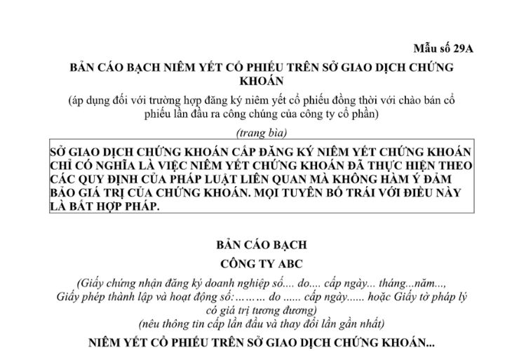 Mẫu Bản cáo bạch niêm yết cổ phiếu trên sở giao dịch chứng khoán (áp dụng đối với trường hợp đăng ký niêm yết cổ phiếu đồng thời với chào bán cổ phiếu lần đầu ra công chúng của công ty cổ phần) 2 Mẫu Bản cáo bạch niêm yết cổ phiếu trên sở giao dịch chứng khoán (áp dụng đối với trường hợp đăng ký niêm yết cổ phiếu đồng thời với chào bán cổ phiếu lần đầu ra công chúng của công ty cổ phần)