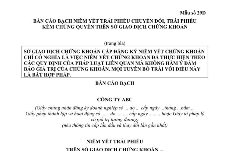 Mẫu Bản cáo bạch niêm yết trái phiếu chuyển đổi, trái phiếu kèm chứng quyền trên sở giao dịch chứng khoán 2 Mẫu Bản cáo bạch niêm yết trái phiếu chuyển đổi, trái phiếu kèm chứng quyền trên sở giao dịch chứng khoán