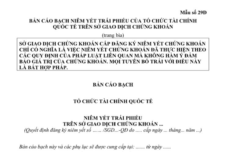Mẫu Bản cáo bạch niêm yết trái phiếu của tổ chức tài chính quốc tế trên sở giao dịch chứng khoán 2 Mẫu Bản cáo bạch niêm yết trái phiếu của tổ chức tài chính quốc tế trên sở giao dịch chứng khoán