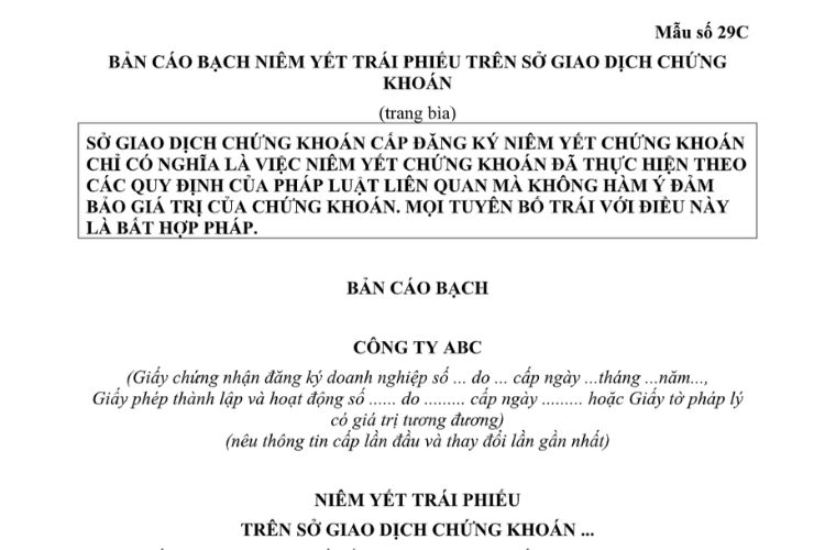 Mẫu Bản cáo bạch niêm yết trái phiếu trên Sở giao dịch chứng khoán 2 Mẫu Bản cáo bạch niêm yết trái phiếu trên Sở giao dịch chứng khoán