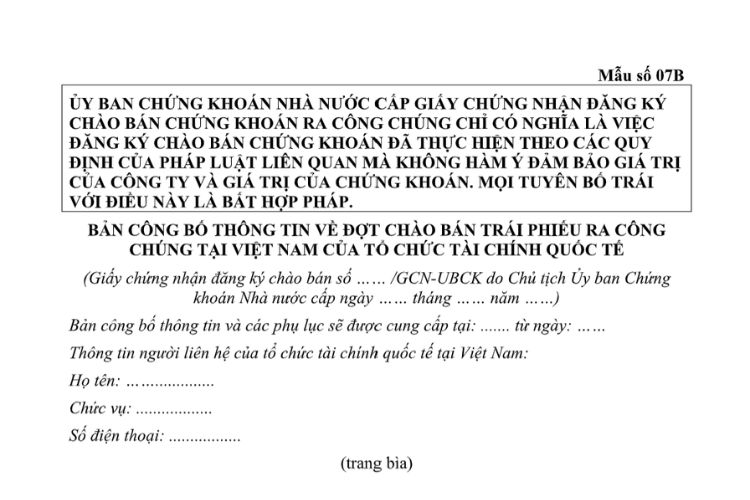 Mẫu Bản công bố thông tin về đợt chào bán trái phiếu ra công chúng tại Việt Nam của tổ chức tài chính quốc tế