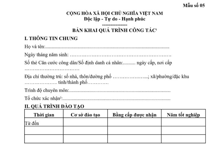 Mẫu Bản khai quá trình công tác (trong hồ sơ đề nghị cấp giấy phép hoạt động đo đạc và bản đồ của tổ chức) 2 Mẫu Bản khai quá trình công tác (trong hồ sơ đề nghị cấp giấy phép hoạt động đo đạc và bản đồ của tổ chức)