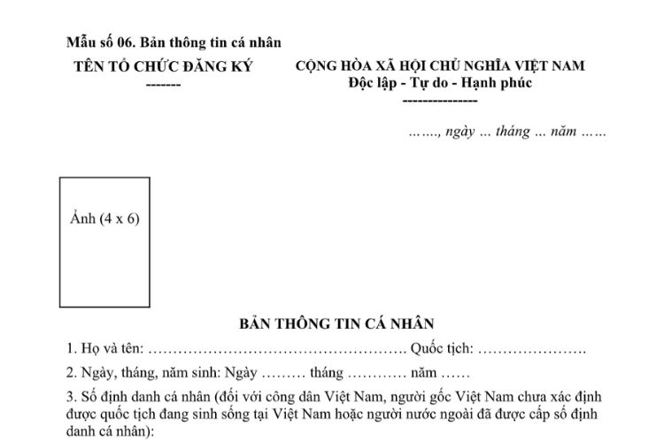 Mẫu Bản thông tin cá nhân (trong hồ sơ cấp giấy phép cung cấp dịch vụ tổ chức thị trường giao dịch tài sản mã hóa) 2 Mẫu Bản thông tin cá nhân (trong hồ sơ cấp giấy phép cung cấp dịch vụ tổ chức thị trường giao dịch tài sản mã hóa)