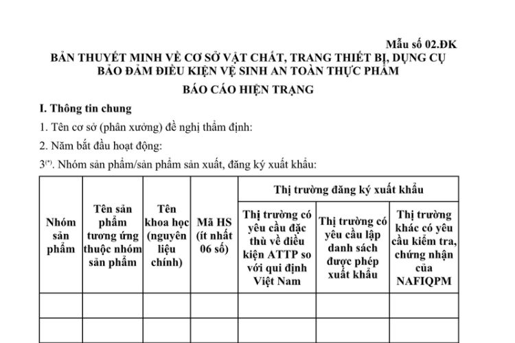 Mẫu Bản thuyết minh về cơ sở vật chất, trang thiết bị, dụng cụ bảo đảm điều kiện vệ sinh an toàn thực phẩm thủy sản xuất khẩu 2 Mẫu Bản thuyết minh về cơ sở vật chất, trang thiết bị, dụng cụ bảo đảm điều kiện vệ sinh an toàn thực phẩm thủy sản xuất khẩu