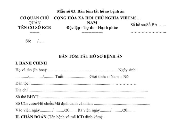 Mẫu Bản tóm tắt hồ sơ bệnh án 2 Mẫu Bản tóm tắt hồ sơ bệnh án