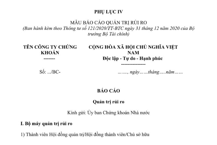 Mẫu Báo cáo quản trị rủi ro của công ty chứng khoán